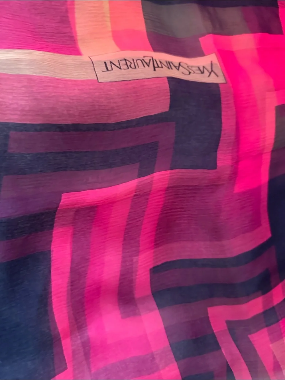 Yves Saint Laurent Silk Geometric Scarf Pink Navy 30” Square